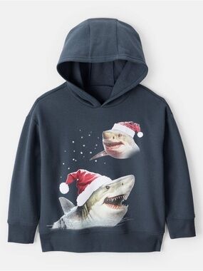 Black Shark Graphic Hoodie with Santa Hats boys 4T
